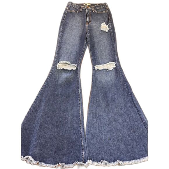 Vibrant MIU Dark Blue Denim Extreme Flare High Rise Jeans 29 USA Made Boho Y2K - Picture 4 of 9
